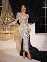 Load image into Gallery viewer, Isak Long Sleeve Flower Cutout Sequin Dress
