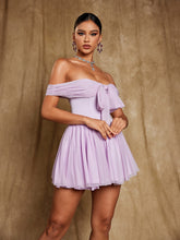 Load image into Gallery viewer, Isidore Off Shoulder Mesh Mini Dress
