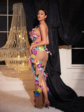 Load image into Gallery viewer, Jamshid Backless Flower Rhinestone Mesh Dress
