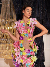Load image into Gallery viewer, Jamshid Sleeveless Flower Rhinestone Mesh Dress
