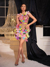 Load image into Gallery viewer, Jamshid Sleeveless Flower Rhinestone Mesh Dress
