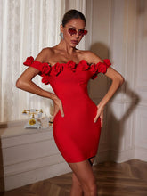 Load image into Gallery viewer, Jester Off Shoulder Flower Bandage Dress
