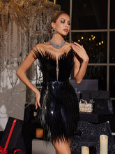 Load image into Gallery viewer, Jimmie Metal Feather Mini Dress In Black
