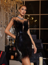 Load image into Gallery viewer, Jimmie Metal Feather Mini Dress In Black
