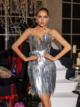 Load image into Gallery viewer, Jimmie Metal Feather Mini Dress In Silver
