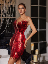 Load image into Gallery viewer, Jimmie Metal Feather Mini Dress In Red
