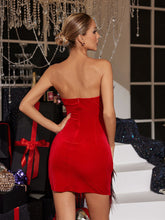 Load image into Gallery viewer, Jimmie Metal Feather Mini Dress In Red
