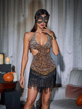 Load image into Gallery viewer, Josiah Leopard Cutout Fringe Velvet Dress
