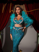 Load image into Gallery viewer, Jurin Snake Rhinestone Feather Maxi Dress
