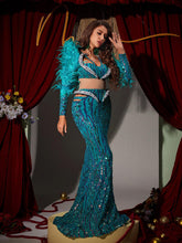 Load image into Gallery viewer, Jurin Snake Rhinestone Feather Maxi Dress
