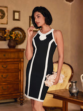 Load image into Gallery viewer, Jyll Round Neck Flower Knitted Mini Dress In Black

