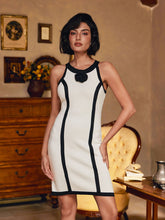 Load image into Gallery viewer, Jyll Round Neck Flower Knitted Mini Dress In White
