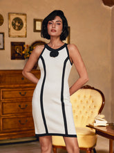 Load image into Gallery viewer, Jyll Round Neck Flower Knitted Mini Dress In White
