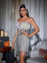 Load image into Gallery viewer, Kamdyn Strapless Crystal Fringe Sequin Dress
