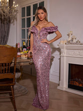 Load image into Gallery viewer, Kaprisha Off Shoulder Sequin Ruffle Maxi Dress
