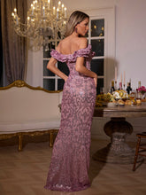 Load image into Gallery viewer, Kaprisha Off Shoulder Sequin Ruffle Maxi Dress
