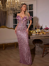 Load image into Gallery viewer, Kaprisha Off Shoulder Sequin Ruffle Maxi Dress
