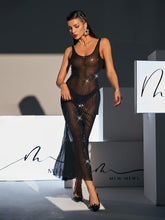 Load image into Gallery viewer, Karter Backless Embellished Mesh Maxi Dress In Black
