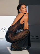 Load image into Gallery viewer, Karter Backless Embellished Mesh Maxi Dress In Black
