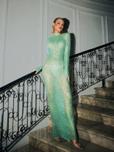Load image into Gallery viewer, Karter Diamond Mesh Maxi Dress In Green
