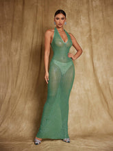 Load image into Gallery viewer, Karter Halterneck Diamond Mesh Maxi Dress In Green
