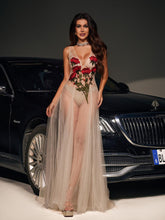Load image into Gallery viewer, Kateri V Neck Flower Embroidered Mesh Dress

