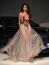 Load image into Gallery viewer, Kateri V Neck Flower Embroidered Mesh Dress
