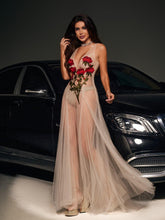 Load image into Gallery viewer, Kateri V Neck Flower Embroidered Mesh Dress
