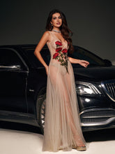 Load image into Gallery viewer, Kateri V Neck Flower Embroidered Mesh Dress
