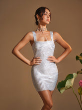 Load image into Gallery viewer, Katie Square Neck Rhinestone Bandage Mini Dress
