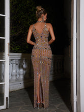 Load image into Gallery viewer, Kawhi High Neck Rhinestone Maxi Dress
