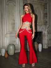 Load image into Gallery viewer, Kesar Halterneck Crystal Bandage Pants Set

