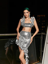 Load image into Gallery viewer, Kole Ruffle Asymmetric Sequin Skirt Set
