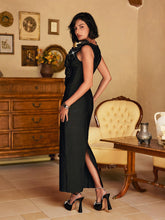 Load image into Gallery viewer, Krystal Flower Crystal Bandage Midi Dress
