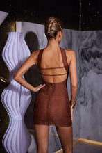 Load image into Gallery viewer, Kyrie Backless Crystal Mini Dress In Brown
