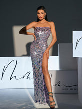 Load image into Gallery viewer, Laszlo Strapless Sequin Split Maxi Dress
