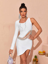 Load image into Gallery viewer, Lathan One Shoulder Bandage Dress In White
