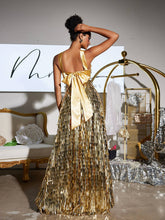 Load image into Gallery viewer, Leosan Bow Sequin Maxi Dress
