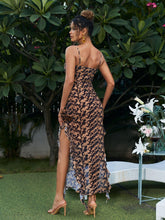 Load image into Gallery viewer, Leylani Flower Ruffle Leopard Printed Midi Dress
