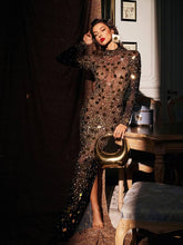 Load image into Gallery viewer, Liliana High Neck Acrylic Mesh Maxi Dress
