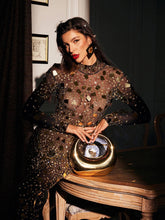 Load image into Gallery viewer, Liliana High Neck Acrylic Mesh Maxi Dress
