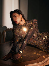 Load image into Gallery viewer, Liliana High Neck Acrylic Mesh Maxi Dress
