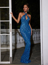 Load image into Gallery viewer, Liora Backless Sequin Crystal Maxi Dress In Blue

