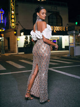 Load image into Gallery viewer, Liora Flower Sequin Crystal Maxi Dress
