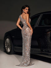 Load image into Gallery viewer, Liora One Shoulder Sequin Crystal Maxi Dress

