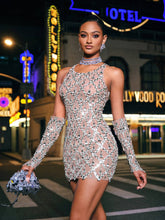 Load image into Gallery viewer, Liora Round Neck Sequin Crystal Mini Dress
