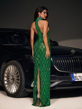 Load image into Gallery viewer, Liora Sequin Crystal Maxi Dress In Green

