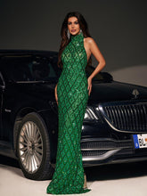 Load image into Gallery viewer, Liora Sequin Crystal Maxi Dress In Green
