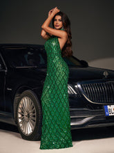 Load image into Gallery viewer, Liora Sequin Crystal Maxi Dress In Green
