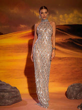 Load image into Gallery viewer, Liora Sequin Crystal Maxi Dress In Light Nude
